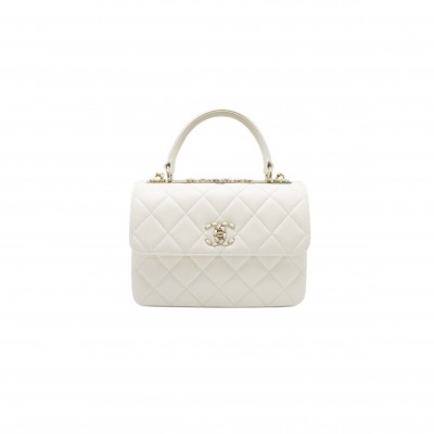 CHANEL 2WAY BAG TOP HANDLE FLAP BAG LAMBSKIN WHITE AS4654 (25*16*9cm)